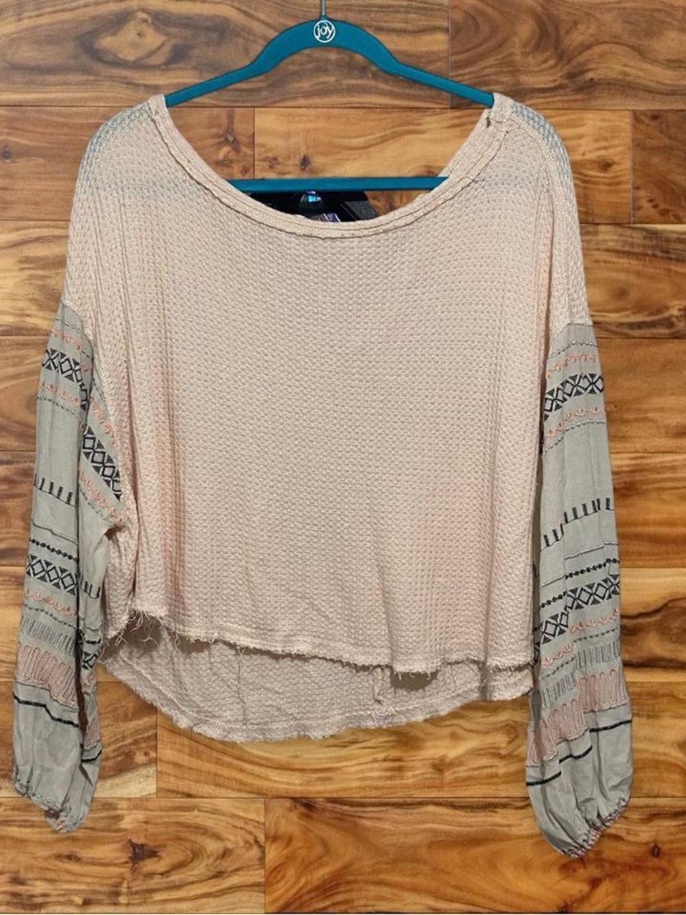 Together Blush Pink Waffle Knit Tunic with Patterned Balloon Sleeves